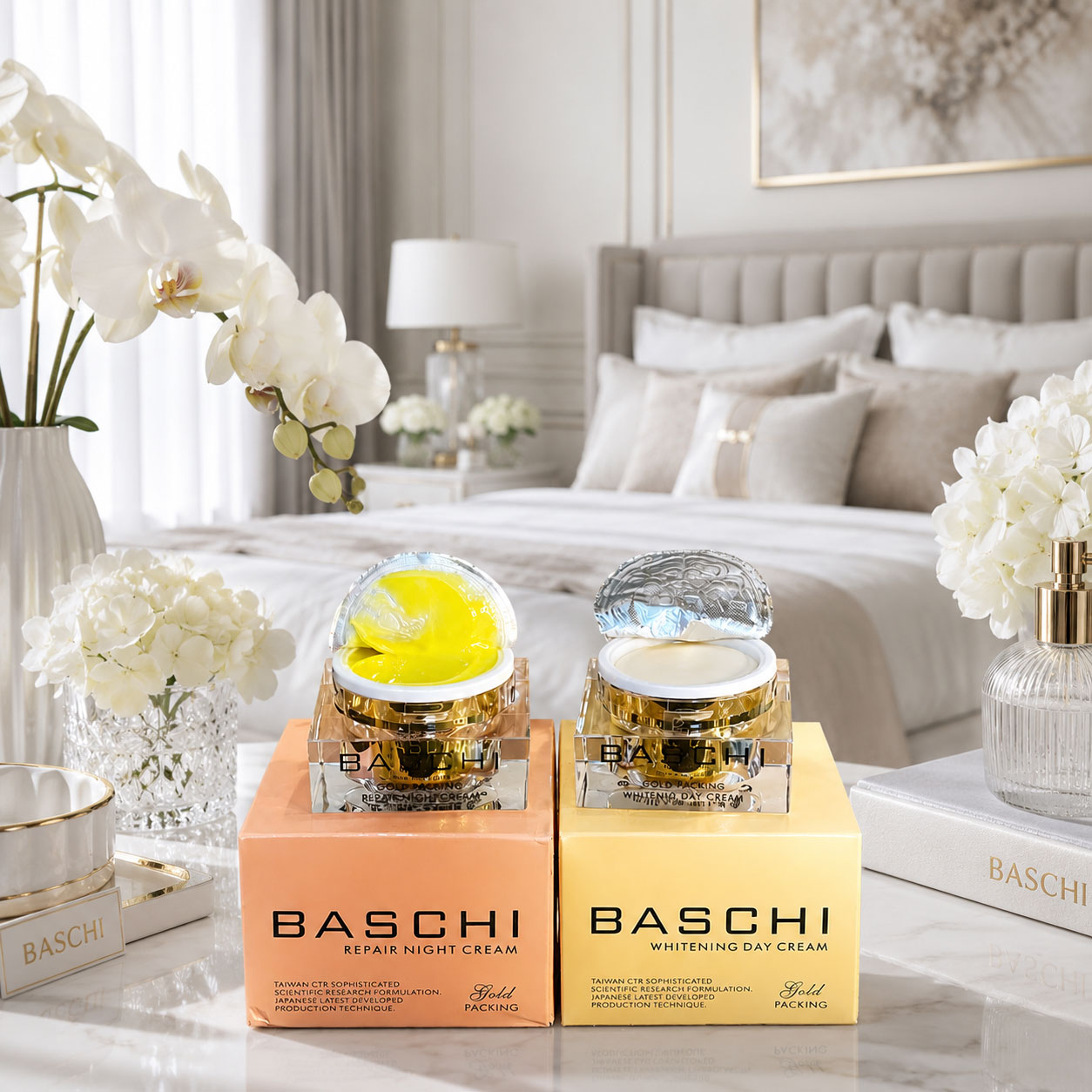 Kem trị nám trắng da ban đêm Baschi gold packing 18ml - Ảnh 2