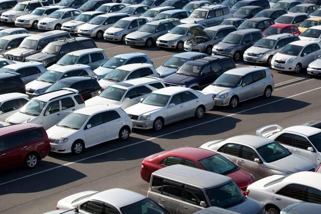 A lot of Japanese cars lined up for auction