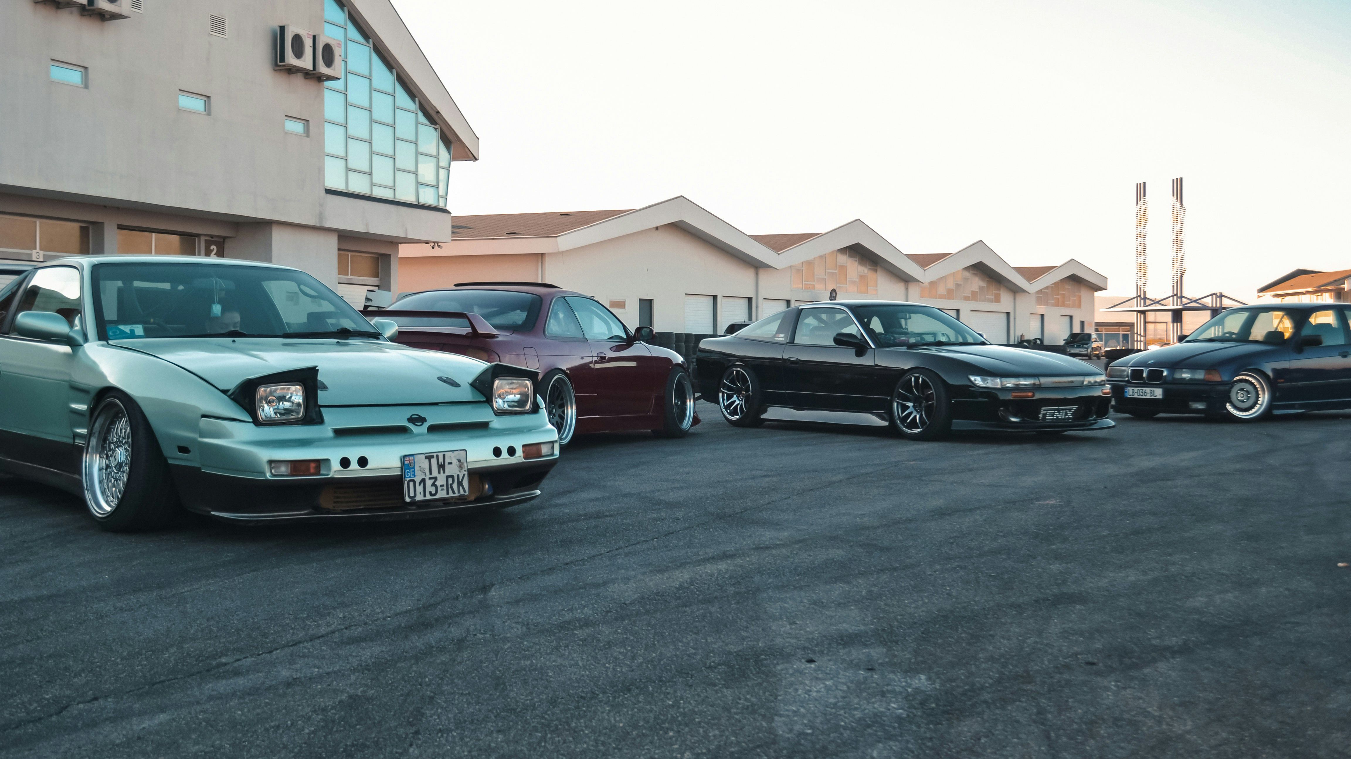 Nissan S13, Nissan S14 and Nissan S15, parked in car park