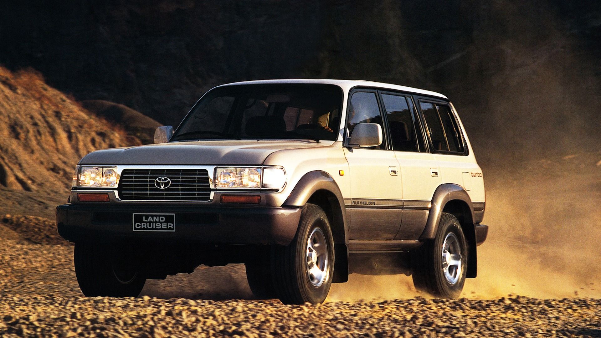 Front view of a Toyota Land Cruiser going off-road.